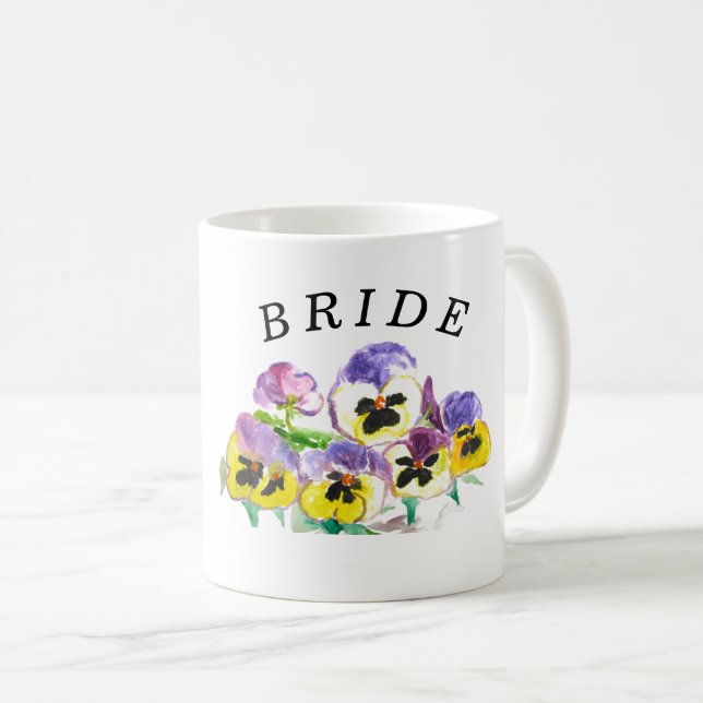 Bride Pansies Blommigt Vintage Boho Bröllop Kaffemugg (Framsida höger)