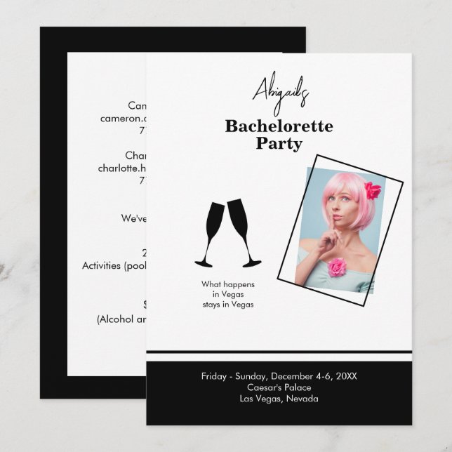 Bride Photo B/W Destination Bachelorette Party in Inbjudningar (Fram/baksida)