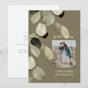 Bride Photo Eucalyptus Mörk Khaki Möhippa Inbjudningar