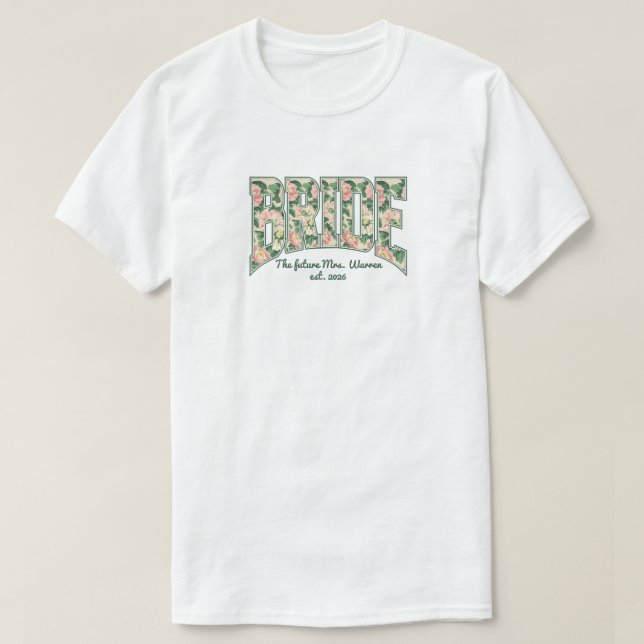 BRIDE Pink + Green Retro Floral Varsity T-Shirt (Design framsida)