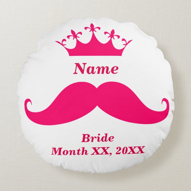 Bride Pink Mustache Round Throw Pillow Rund Kudde (Framsidan)