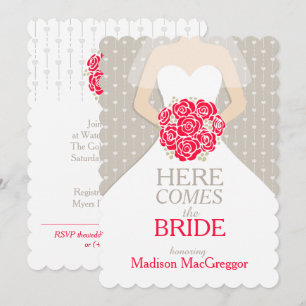 Bride red bouquet-grafik möhippa inbjudan