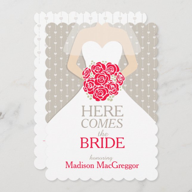 Bride red bouquet-grafik möhippa inbjudan (Fram/baksida)