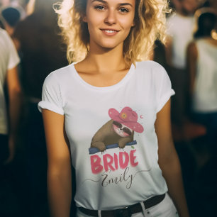 Bride Retro Sloth Groovy Custom Name Bachelorette T Shirt