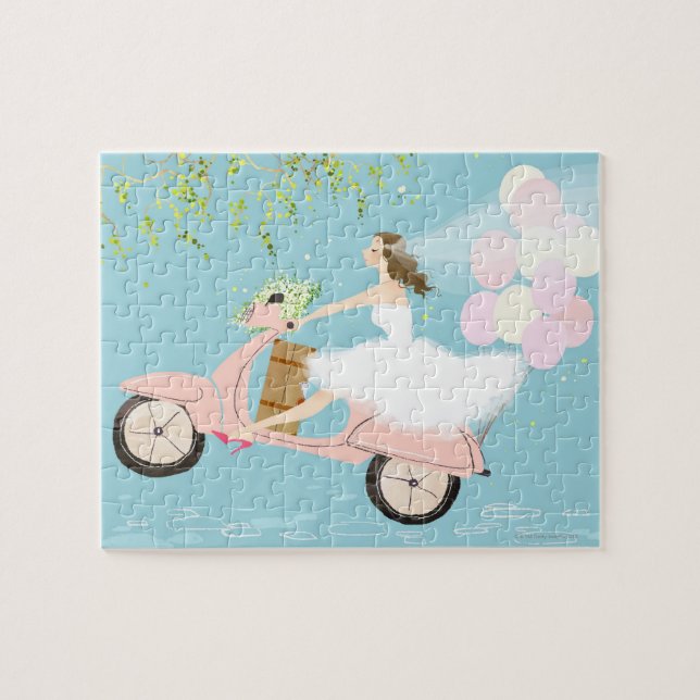Bride Riding a Scooter Pussel (Horisontell)