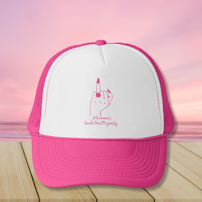 Bride Ring Finger Trendig Rosa Bachelorette Party Keps (Bride Ring Finger Trendy Pink Bachelorette Party Trucker Hat)