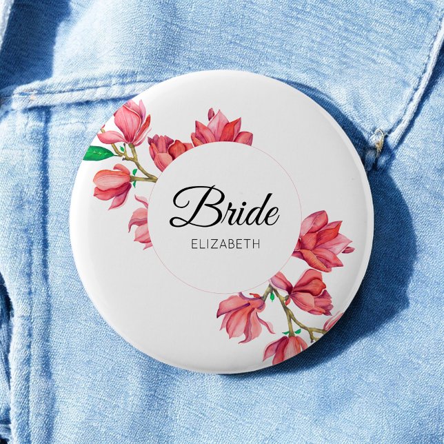 Bride Rosa White Blommigt Magnolia Bröllop Knapp (Skapare uppladdad)