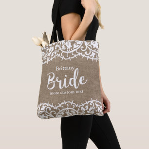 Bride Rustic Snöre Burlap Bröllop Personlig Tygkasse