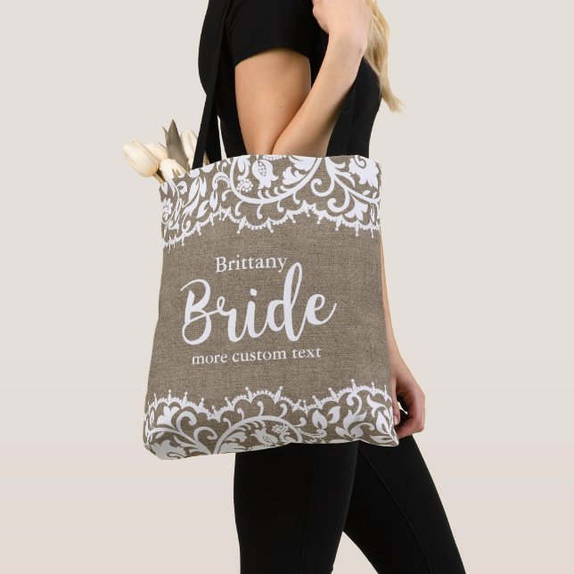 Bride Rustic Snöre Burlap Bröllop Personlig Tygkasse (Närbild)
