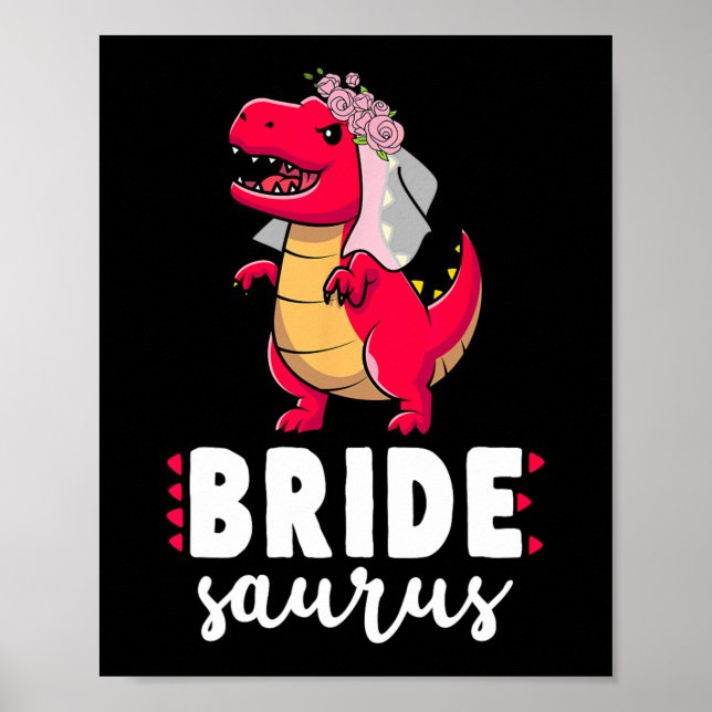 Bride Saurus Dinosaur Förlovning Bröllop Par M Poster (Framsidan)