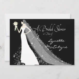 Bride Silhouette Bröllop Dress Veil Möhippa Inbjud Inbjudningar