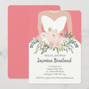 Bride silhouette med blommigt bouquet möhippa inbjudningar