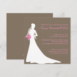 Bride Silhouette med Rosa Flowers Möhippa Inbjudningar