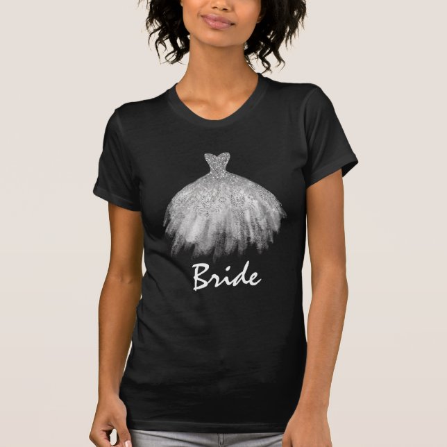 ** Bride Silver Glitter White Gown Dress T Shirt (Framsida)