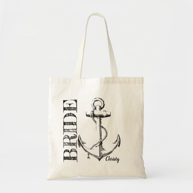 Bride Sketch Anchor med Monogram | Tote Bag Tygkasse (Framsidan)