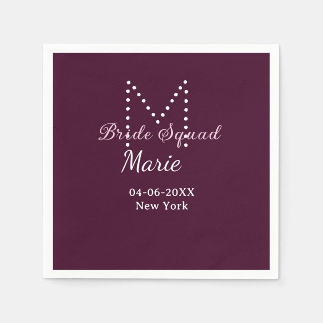 Bride squad add name monogram bridesmaid mauve  pappersservett (Framsidan)