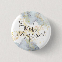 Bride Squad Blue Ombre Watercolor Guld Stänk Knapp