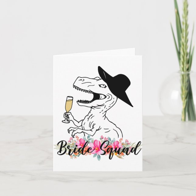 Bride Squad Dinosaur Bridesmaid Blommigt Bachelore Kort (Framsida)