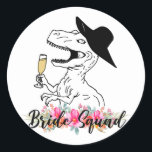 Bride Squad Dinosaur Bridesmaid Blommigt Bachelore Runt Klistermärke<br><div class="desc">Bride Squad Dinosaur Bridesmaid Blommigt Bachelorette Party</div>