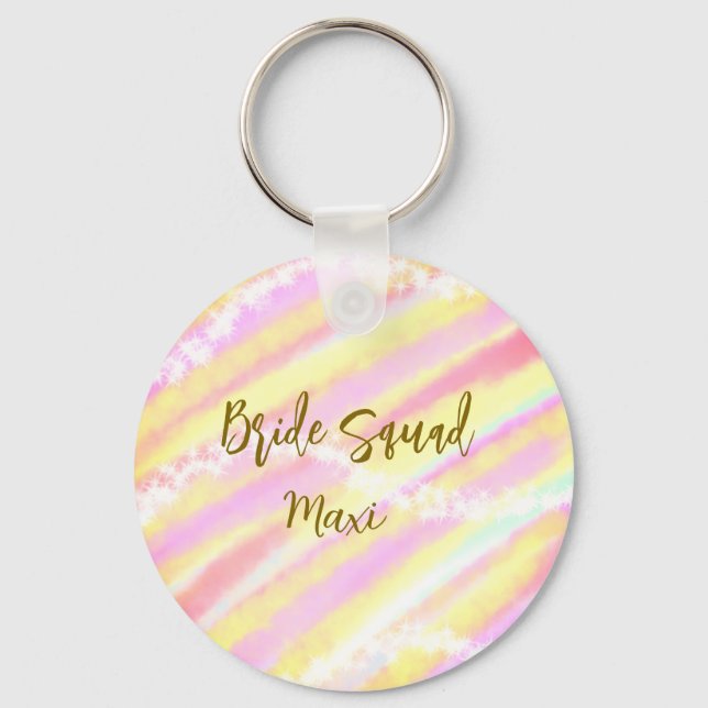Bride squad golden pastel pink colorful glitter br nyckelring (Framsida)