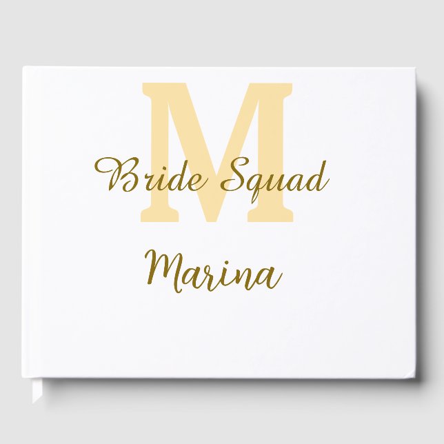 Bride squad monogram golden bridal shower simple  gästböcker (Framsida)