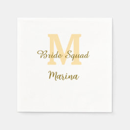 Bride squad monogram golden bridal shower simple  pappersservett