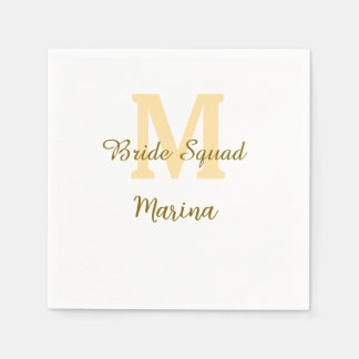 Bride squad monogram golden bridal shower simple pappersservett