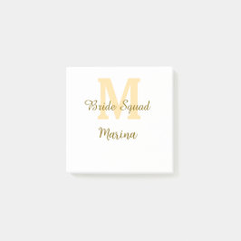 Bride squad monogram golden bridal shower simple  post-it block