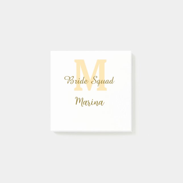 Bride squad monogram golden bridal shower simple  post-it block (Framsida)