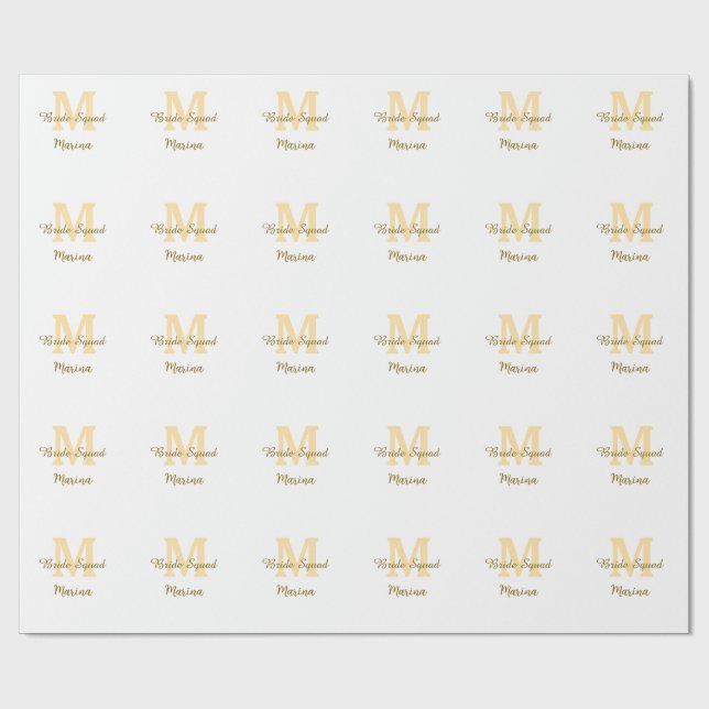Bride squad monogram golden bridal shower simple  presentpapper (Platt)