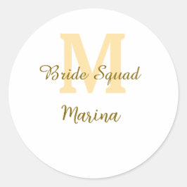 Bride squad monogram golden bridal shower simple  runt klistermärke