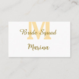 Bride squad monogram golden bridal shower simple  visitkort
