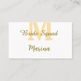 Bride squad monogram golden bridal shower simple  visitkort