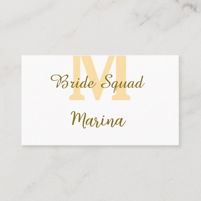 Bride squad monogram golden bridal shower simple  visitkort (Framsida)