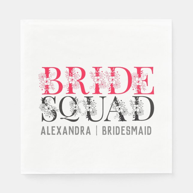 Bride Squad | Rosa Bachelorette Party Bridesmaid Pappersservett (Framsidan)