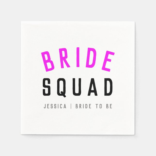 Bride Squad | Shock rosa Bachelorette Bridesmaid Pappersservett (Framsidan)