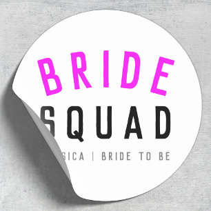 Bride Squad   Shock rosa Bachelorette Bridesmaid Runt Klistermärke