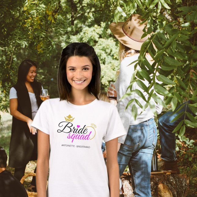 Bride Squad Shock rosa Bachelorette Bridesmaid T Shirt (Skapare uppladdad)