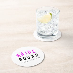 Bride Squad Shock rosa Bachelorette Bridesmaid Underlägg Papper Rund