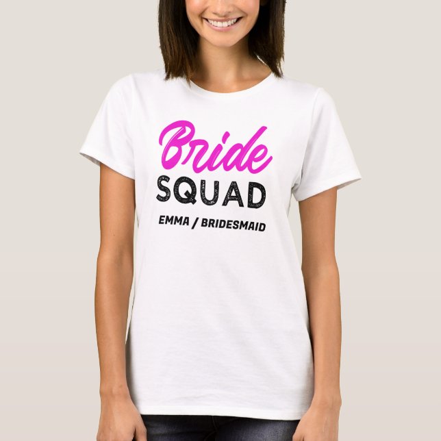 Bride Squad Shock rosa Bachelorette Party Bridesma T Shirt (Framsida)