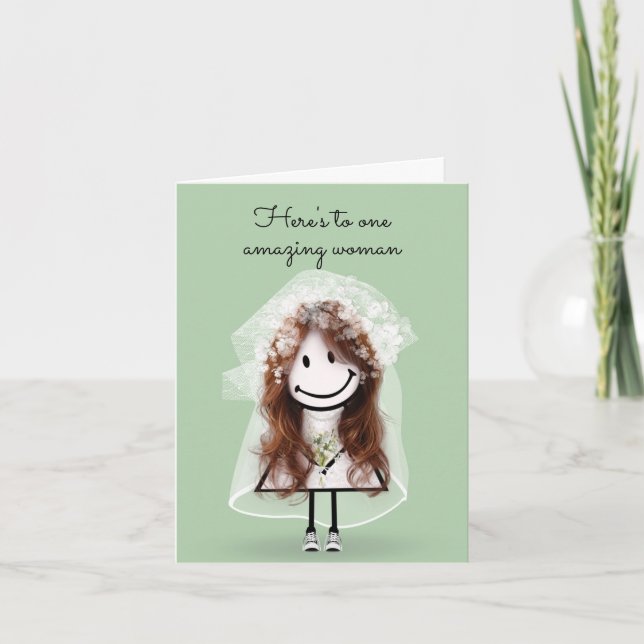 Bride Stick figur Girl med Bouquet Kort (Framsida)