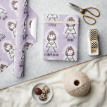 Bride Stick figur Girl med Möhippa Text om Lila Presentpapper<br><div class="desc">Möhippa om lila bakgrund med söt stick figur-flicka i en vit möhippa-slöja,  snöre-klänning,  hår,  pärlhalsband och en daisy bukett för möhippa. Bakgrunden till färg kan ändras.</div>