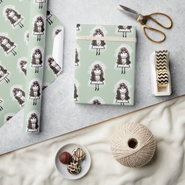 Bride Stick figur med Daisy Bouquet Presentpapper (Hantverk)