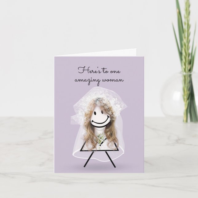 Bride Stick Girl med Möhippa Bouquet Kort (Framsida)