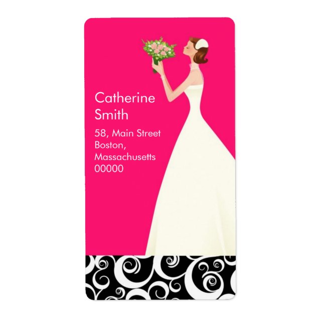 Bride Swirl-Adressetiketter i Shock rosa Fraktsedel (Framsidan)