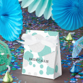 BRIDE Teal Blue Shimmer Polka Dot Bröllopsfest Presentaskar