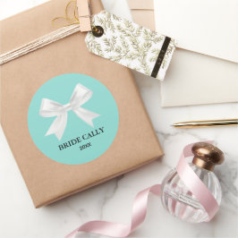 BRIDE Teal Blue Tiara Party Classic Round Sticker Runt Klistermärke