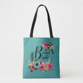 Bride Team. Bridesmaid Modern Blommigt Gift Tygkasse