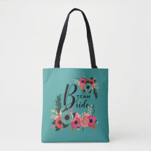 Bride Team. Bridesmaid Modern Blommigt Gift Tygkasse