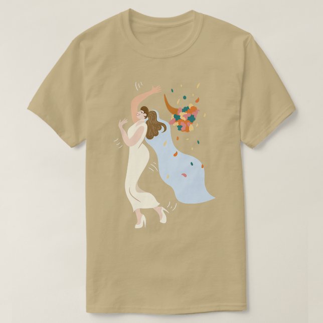 Bride Throwing Flower Bouquet Bröllop Woman Girl T Shirt (Design framsida)